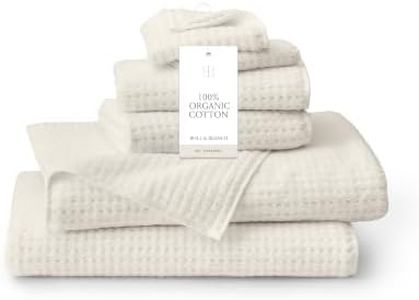 BOLL & BRANCH Turkish Waffle Bath Sheet Set - Cream - 6 Piece - Includes 2 Bath Sheets, 2 Hand Towels & 2 Washcloths - 100% Organic Turkish Cotton - Ultra Soft & Luxurious - Quick Dry