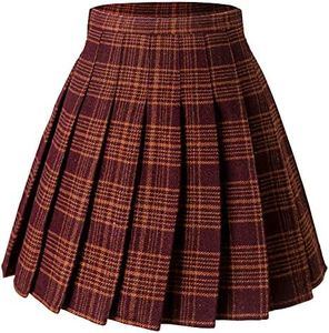 Hoerev Jupe plissée Polyvalente avec Short pour Femme,Rayure Brun Rouge,32