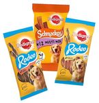 Pedigree Dog Treat Bundle – Pack of 3 Dog Chews - Schmackos, Rodeo Chicken & Rodeo Beef Pedigree Treats – Packed With Flavour - Exclusive to Delivrowe