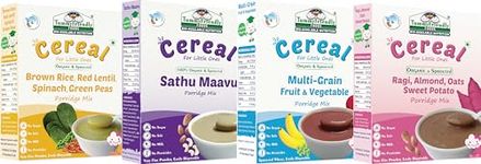 TummyFriendly Foods Certified Organic Sprouted Porridge Mixes Combo Pack With Brown Rice | Made of Organic Sprouted Ragi Powder, Organic Sprouted Whole Grains, Organic Sprouted Pulses, Fruit, Vegetables and Nuts For 8 Month Baby | Maximum Possible Nutrition From Real Food | No Sugar, No Salt, No Chemicals, No Pesticides & No GMO | 4 Packs, 200g Each | Shelf Life 9 Month
