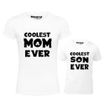 Hangout Hub Women's & Boy's Round Neck T-Shirt Coolest Mom Son Ever (White;Mom M(36);Son 2-4Yrs ;) Pack of 2 Family T-Shirts