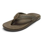 OLUKAI Tuahine Palm Men's Waterproof Full-Grain Leather Flip Flops, Arch Support Beach Sandals, Wet Grip Outsole for All-Day Comfort, Mustang/Mustang, 13