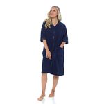 IUEG Zip Up Dressing Gown Terry Towelling Bath Robes For Women 100% Cotton Dressing Gown Drying in Mint Blue Pink colour (12-14, Navy)