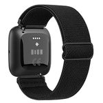 Vancle Elastic Bands for Fitbit Versa 2 Bands for Women Men, Soft Stretchy Nylon Wristband Strap Replacement for Fitbit Versa 2 / Fitbit Versa/Versa Lite/Versa SE (Black)