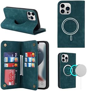 GoshukunTech Case for iPhone 13 Pro Max Case Wallet Leather[Support Magsafe Charging][Card Holders] with Stand Feature Protective Shockproof Folio Flip Cover for iPhone 13 Pro Max(6.7")-Green