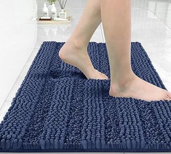 Yimobra Chenille Striped Bathroom Rug Mat, Luxury Extra Thick and Soft Shaggy Microfiber Bath Rugs, Absorbent, Non-Slip, Machine Washable, Plush Bath Mats for Bathroom Floor, 32" x 20", Navy Blue