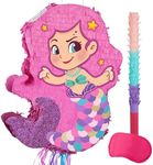 WERNNSAI Foldable Mermaid Pinata - Mermaid Birthday Party Supplies with Pull Cord Extendable Mermaid with Blindfold Baton and Tassels Party Decoration Mermaid Girl Pinata