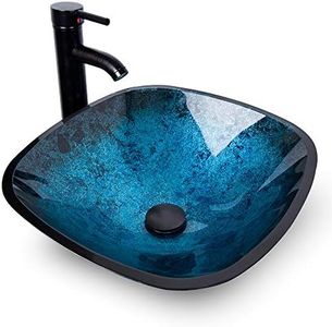 YOURLITE Bathroom Vessel Sink,Bowl Vessel Sink with Faucet and Drain Combo,Blue Tempered Glass Vessel Sink for Bathroom