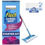 Flash Speedmop Mrs Hinch's Wet Mop Head Floor Cleaner Starter Kit For Cleaning Floors With Scrubbing Action, Includes: 1 Mop, 6 Wet Refills, Enchanted Wildflowers Scent