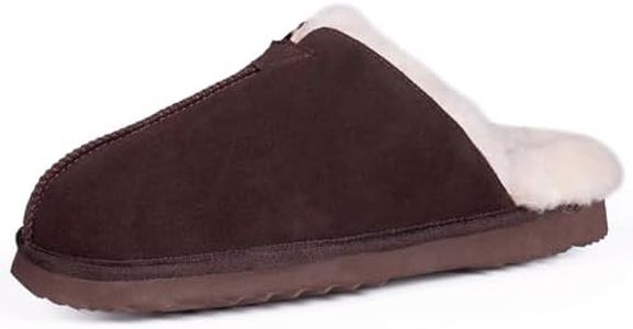 Parfeying Men's Sheepskin Shearling Slippers, Anti-slip Rubber Sole Indoor Outdoor Cow Suede Leather Slip on Slippers for Men,M23611 CAFE 9US