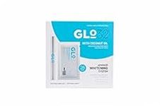 GLO32 - Advanced Teeth Whitening System - 28 Teeth Whitening Strips + 1 Teeth Whitening Pen - Gentle Teeth Stain Remover - with Coconut Oil - Effective in 20min - Vegan Cruelty Free - Peroxide Free