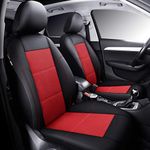 P&J AUTO Leather and Mesh Car Seat Cover Front Pair Universal Fit for Cars Trucks Vans & SUVs Airbag Compatible (Red)