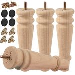 TCHOSUZ 8 inch / 20cm Wooden Furniture Legs, Pack of 4 Unfinished Solid Wood Round Turned DIY Replacement Feet with M8 Hanger Bolts & T-Nuts for Sofa Couch Cabinet Recliner Ottoman Riser TV Stand
