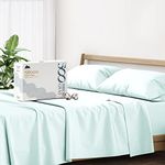 500 Thread Count 100% Cotton Sheet Twin XL Sheets Set, 3-Piece Long - Staple Pure Cotton Best Sheets for Bed, Cooling, Soft & Silky Sateen Weave Fits Mattress Upto 16'' Deep Pocket, Sea Foam