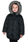 SOLOCOTE Girls Winter Coats Hooded Sherpa Lined Lightweight Jacket Thick Warm Puffy Waterproof Windproof Cotton Shiny Jackets 170763 Black 7-8Y