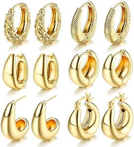 Sanfenly 6 Pairs Gold Chunky Hoop Earrings Set 14K Gold Hoop Earrings for Women Hypoallergenic Thick Open Hoops Earring Twist Huggie Hoop Earring