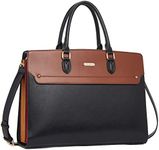 Telena Briefcase for Women Leather Computer Bag Vintage Fashion Bag 15.6 inch Laptop Work Business Bag Black with Brown