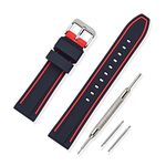 VINBAND Watch Strap Replacement Rubber Watch Band Double Layer Bicolor - 20mm, 22mm, 24mm,26mm Silicon Watch Bracelet with Brushed Stainless Steel Buckle (22mm, Red)