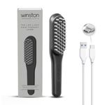 Winston Rechargeable Electric Led Comb for Hair Therapy and Growth for Men and Women - 90 Min | Red & Blue LED Light with Vibration Head Massager, Hair Fall Control & Scalp Treatment (Grey) - 1-Year Warranty