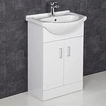 ESSENTIALS 550mm Bathroom Vanity Unit & Basin Sink Floorstanding Gloss White Tap + Waste