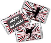 Kickin Karate Birthday Party Mini Chocolate Candy Bar Sticker Wrappers for Kids, 45 1.4" x 2.6" Wrap Around Labels by AmandaCreation, Great for Party Favors