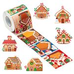 Haooryx 300pcs Christmas Gingerbread House Scene Sticker Roll Make Your Own Gingerbread House Decorative Decals DIY Art Craft Bottle Gift Wrapping Decor Winter Birthday Christmas Party Supplies