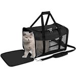 Soft Sided Portable Cat/Dog/Pet Carrier with Shoulder Strap & Removable Mat, Foldable Durable Puppy Travel Carriers Bag for Cats/Dogs/Pets, Up to 17LBS, Airline Approved(Black, M)