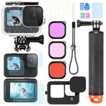 OctinPris Accessories Kit for Gopro Hero 12 11 10 9 Waterproof Housing Case Underwater Float Handle Silicone Sleeve Lens Cap Tempered Glass Screen Protectors Dive Filters Anti-Fog Inserts Bundle Set