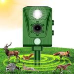 Ultrasonic Cat Repellent,Garden Ultrasonic Fox Repellent, Solar Powered & Waterproof Animal Deterrent, Flashing Light and USB Charge for Cats, Dogs, Squirrel, Rat, Foxes, Snake, Deer, Wild Animals