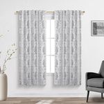 Mrs.Naturall Grey Curtains for Bedroom,Damask Medallion Pattern Curtains for Kitchen Bathroom 63 Inch Length,Gray