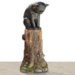 Bits and Pieces - Cat & Mouse Garden Statue- Outdoor Kitten on a Stump Sculpture - 17" Polyresin Home Décor Weather Resistant Lawn Ornament