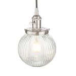 Yosoan Industrial Glass Pendant Light Fitting, Ribbed Ball Hanging Ceiling Light for Kitchen Island,Dining Room,Bedroom,Lving Room (Brushed)