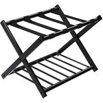 Golflame Folding Luggage Rack Wooden Suitcase Luggage Stand for Home Bedroom Hotel with Shelf,Black