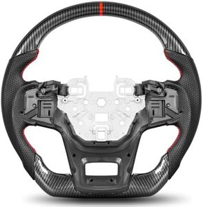 TESFEEL Hydro-Dip Carbon-Fiber Steering Wheel for Ford Bronco 2021–2025, D-Shaped Flat-Bottom, Perforated Leather Grip, Hand-Stitched, for Big Bend/Outer Banks/Wildtrak/First Edition