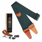 Guitar Strap, Vintage Nylon Full Grain Leather Ends Guitar Straps with Pick Pocket for Bass, Electric & Acoustic Guitar, Come with Free Strap Button, 1 Pair Strap Locks and 4 Guitar Picks (Green)