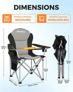 KingCamp XL Heavy Duty Camping Chair – Lumbar Support, Cooler Bag, 350 lbs