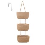 3-Tier Over the Door Hanging Basket, Wall Mount Hanging Storage Organiser Bag, Cotton Rope Woven Storage Solution with Hook, Decorative Hanging Baskets for Bedroom, Living Room, Bathroom, Nursery (B)