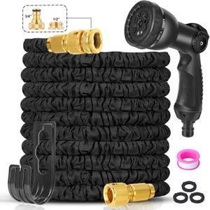 Expandable 100ft Garden Hose – 10-Function Spray Gun, Brass Fittings, Kink-Free, 3-Layer Latex