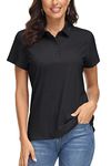 MAGCOMSEN Golf Polo Shirts for Women UPF 50+ Sun Protection Collared Shirt Casual Work Quick Dry Short Sleeve Black, M