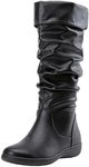 Vepose Women's 942 Knee High Boots Suede Slouch Flat Comfort Boots,Black PU, size 8.5M US(CJY942 blackpu 08.5)