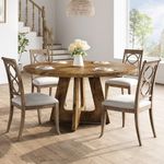 GarveeHome 47-Inch Round Large Dining Table, Wooden Kitchen Table for 4, Farmhouse Dinner Table with Wooden Top and Legs for Home Dining Room or Living Room - Rustic Brown(Only Table)