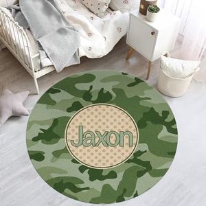 lanleay Personalized Small Area Rugs for Baby Girls Boys: Custom Name Green Infant Rugs with Camouflage Design - Personalized Gift Baby Round Rugs for Newborns Infants and Toddlers