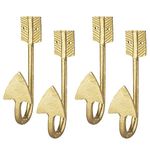 MyGift Vintage Gold Metal Arrow Wall Hanging Coat Hook, Wall Mounted Entryway Storage Hooks, Set of 4 - Handcrafted in India