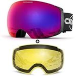 Odoland OTG Ski Goggles Set with Detachable Lens, Frameless Magnetic Lens for Skiing Skating Snowboard, Anti-Fog and UV400 Protection Snow Goggles for Men and Women BA