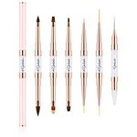 Nail Brushes for Nail Art, Eptbsdu Nail Art Brush Double Ended Nail Art Design Dotting Pens, Striping Nail Art Brushes for Long Lines, 3D Nail Drawing Pen for Salon at Home DIY Manicure (Pink, 6PC)