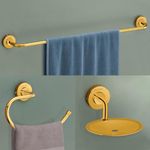 Plantex 304 Grade Stainless Steel Bathroom Accessories Set of 3 - Towel Hanger/Napking Holder/Dual Soap Holder for Bathroom - Daizy (Golden)