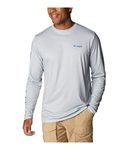 Columbia Men's Terminal Tackle PFG Carey Chen Long Sleeve T-Shirt, Cool Grey/Vivid Blue Intruder, X-Small