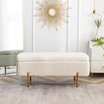 LEGACY OF COMFORT Miajah Velvet Upholstered Flip Top Storage Bench 2 Seater Sofa Upholstered Ottoman Bench with Storage for Living Room, Bedroom (Beige)