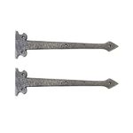 Adonai Hardware 13.90" "Agee" Heavy Duty Antique Cast Iron Strap False or Faux or Dummy Hinge Front (2 Pack, Antique Brushed Nickel) for Vintage Barn Doors, Gates, Garage, Shutters and Fences