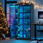 Lvifur 5 Tier Bookcase Display Cabinet, LED Living Room Curio Cabinet with Human Body Induction, 65” Tall China Cabinets with Adjustable Shelves for Office (Black)